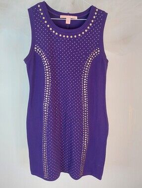 Rebellious One Purple Studded Rhinestone Sleeveless Bodycon Mini Dress L